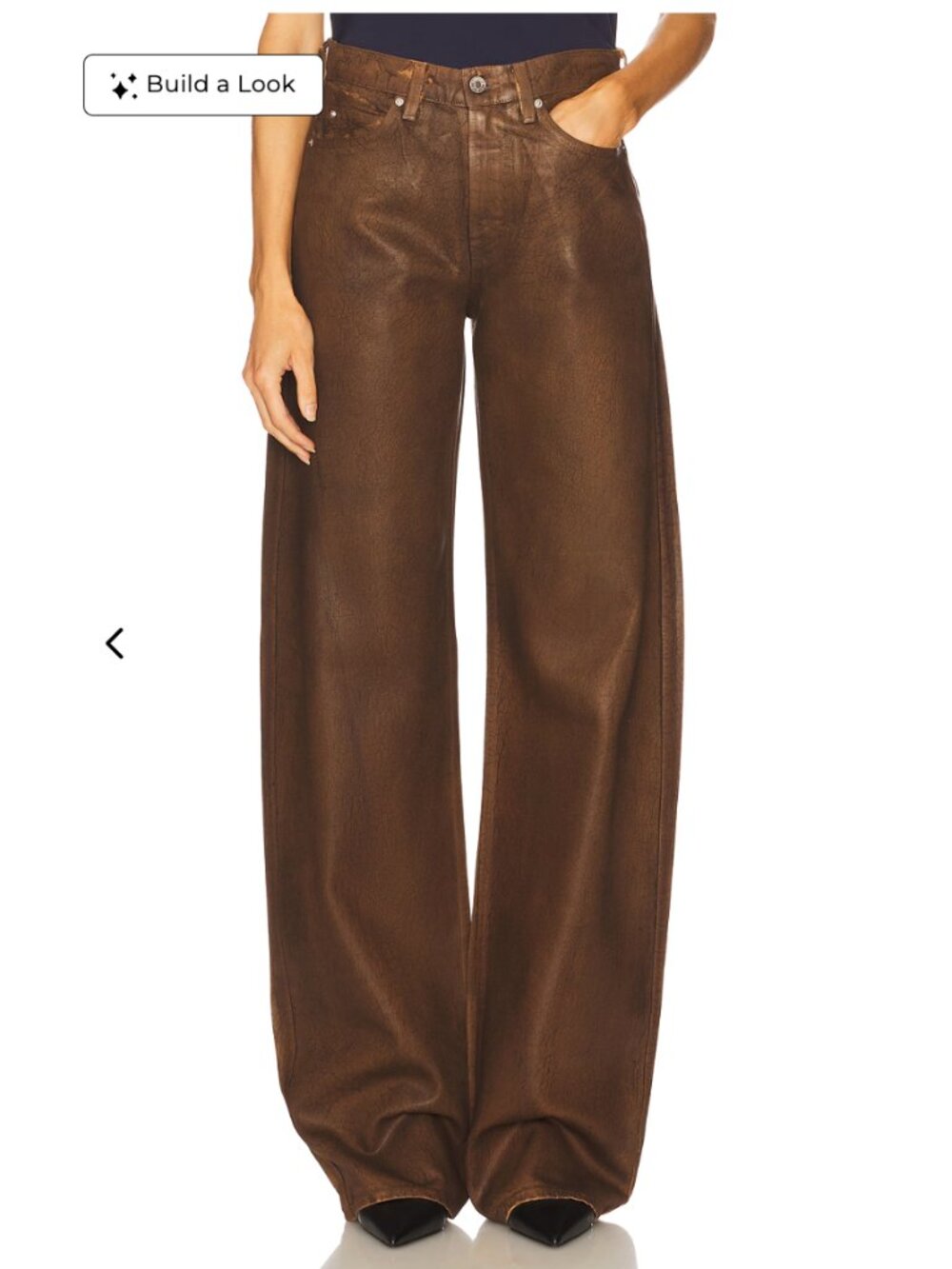 GRLFRND Wide-Leg Faux-Leather Jeans in Dark Brown